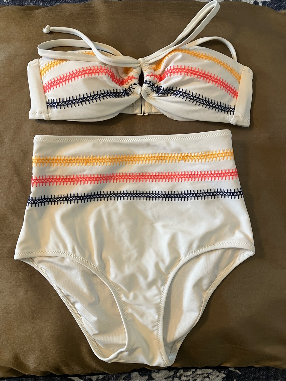 Aerie high waisted full coverage bandeau bikini set embroidered padded XS